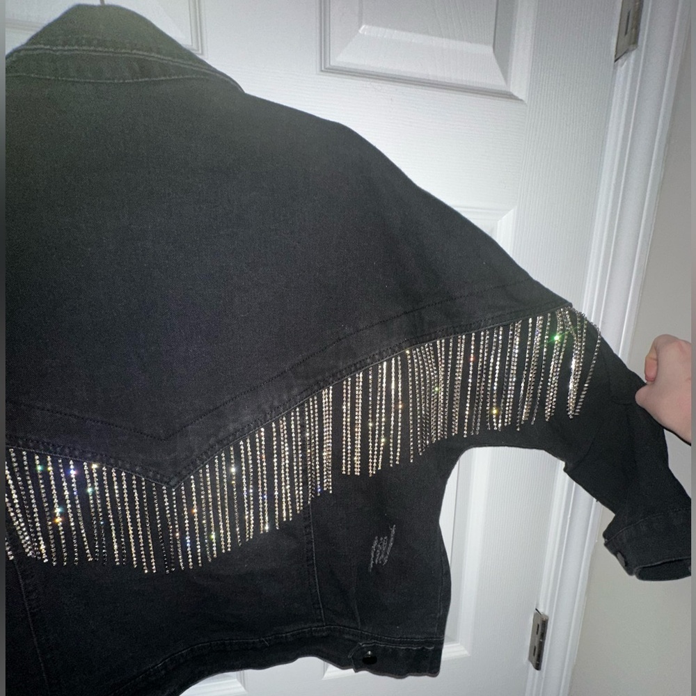 Black Jean jacket with rhinestone across front & back - Picture 8 of 8